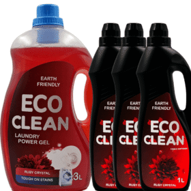 Ruby Crystal Eco Clean Liquid Laundry Detergent 3 Liters and Eco Clean Ruby Crystal Fabric Softener 1L x3