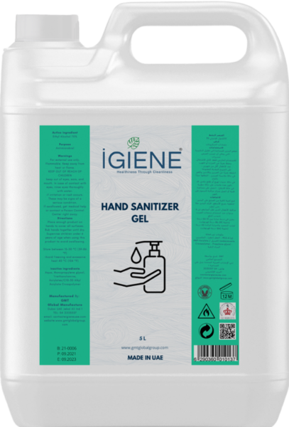 Hand Sanitizer Gel 5L bulk bottle - 70% alcohol formula UAE